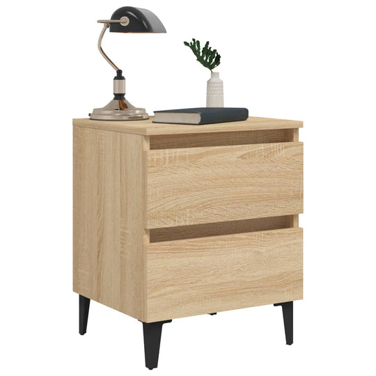 Bed Cabinets 2 pcs Sonoma Oak 40x35x50 cm Engineered Wood with two drawers and metal legs, featuring a sleek design with lamp on top.