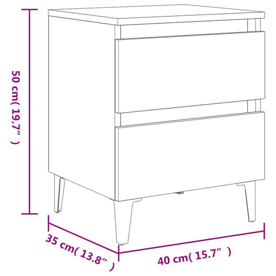 Dimensions of Bed Cabinets 2 pcs Sonoma Oak 40x35x50 cm Engineered Wood, featuring two drawers and metal legs.