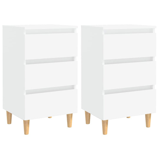 Stylish white bed cabinets with solid wood legs, featuring three drawers for ample storage, perfect for modern interiors.