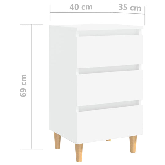 White bed cabinet with solid wood legs, 3 drawers, dimensions 40x35x69 cm, perfect for organized storage. مفروشات, أثاث.