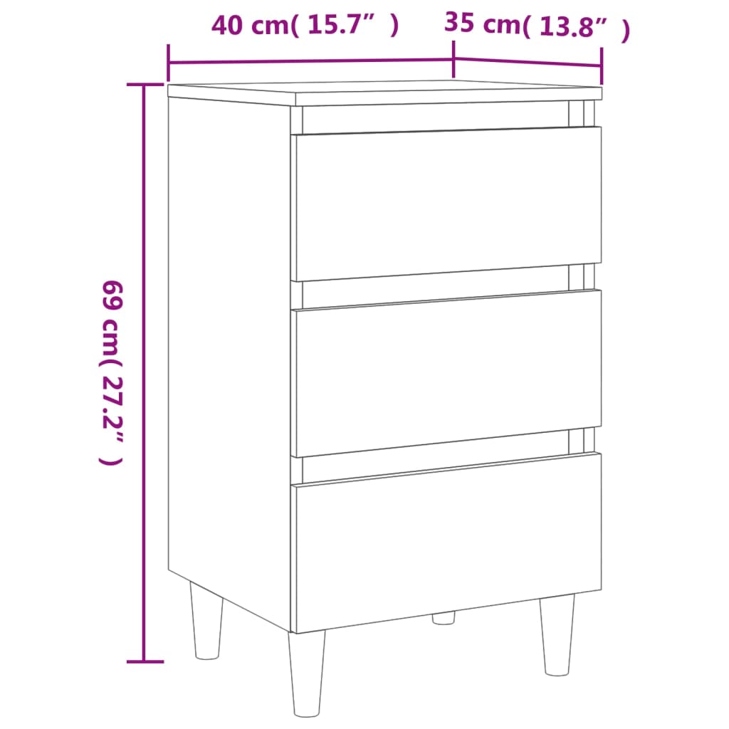 Bed Cabinets & Solid Wood Legs 2 pcs Sonoma Oak 40x35x69 cm