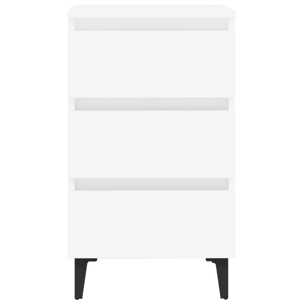 White bed cabinet with metal legs and three drawers, ideal for stylish and organized bedroom furniture.