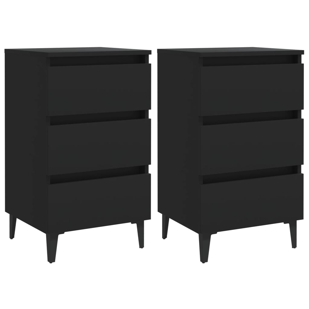 Bed Cabinet with Metal Legs 2 pcs 40x35x69 cm , Furniture -> Tables -> Bedside Tables , Bedside Tables,black,Cabinets & Storage -,Furniture -,new-305021,Tables -