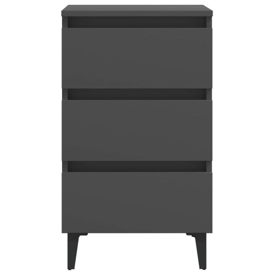 Grey bed cabinet with metal legs and three drawers for ample storage, perfect for modern bedroom furniture.