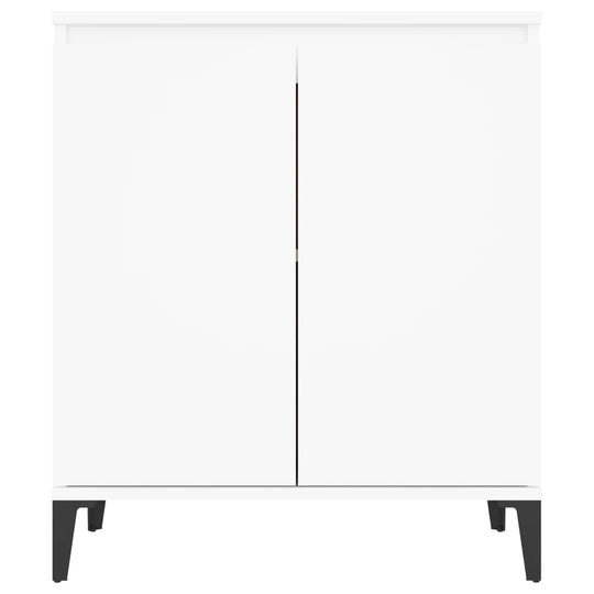 White sideboard with two doors and metal legs, industrial style furniture for storage and display, 60x35x70 cm.