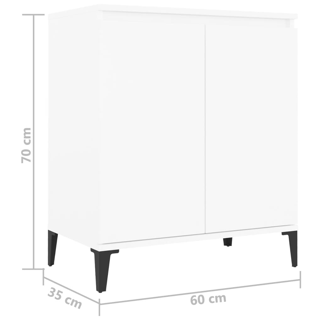 Sideboard in white, dimensions 60x35x70 cm, featuring metal legs and two doors for ample storage.