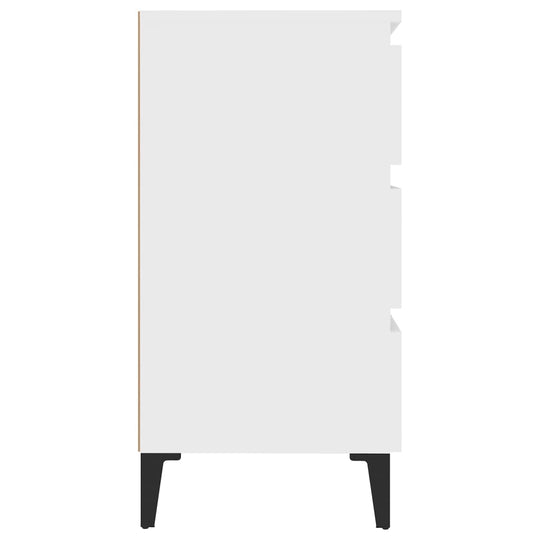 White sideboard cabinet with 3 drawers and sturdy black metal legs, ideal for modern furniture storage.