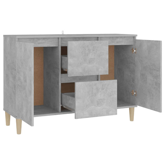 Elegant concrete grey sideboard with 2 drawers and 2 doors for ample storage, engineered wood with wooden legs.