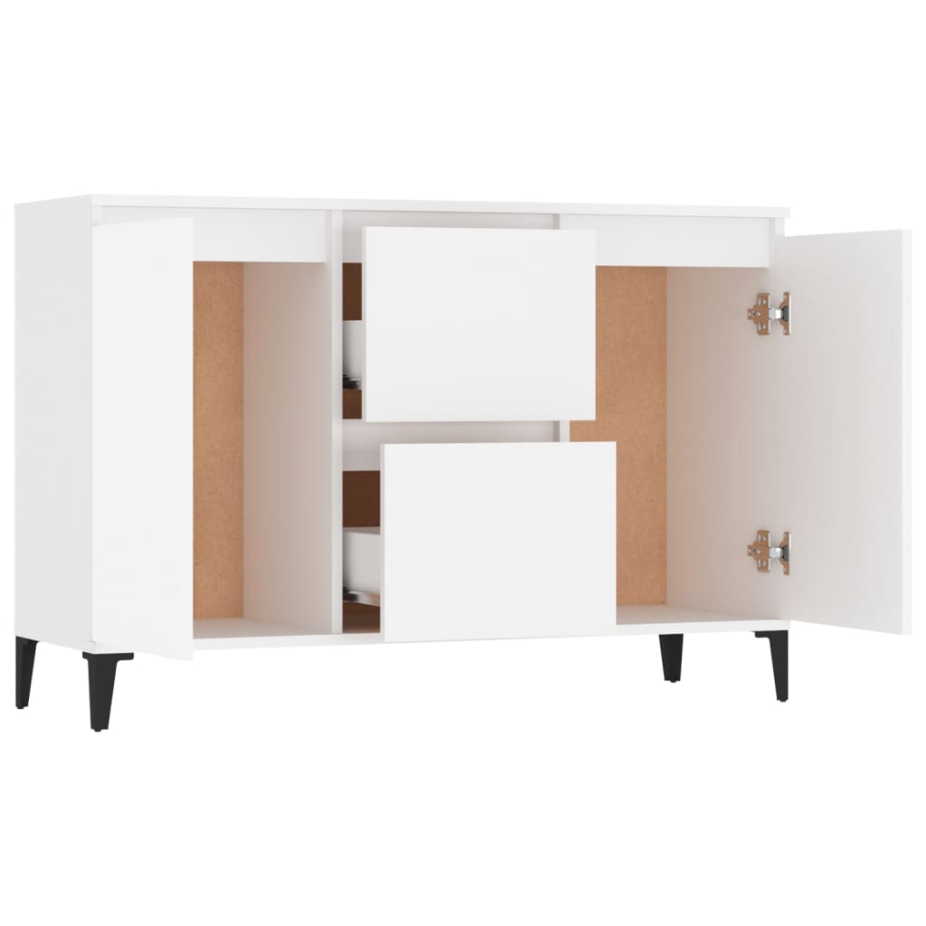 White sideboard with 2 drawers and 2 doors, showcasing industrial charm and sturdy design, ideal for living room storage.