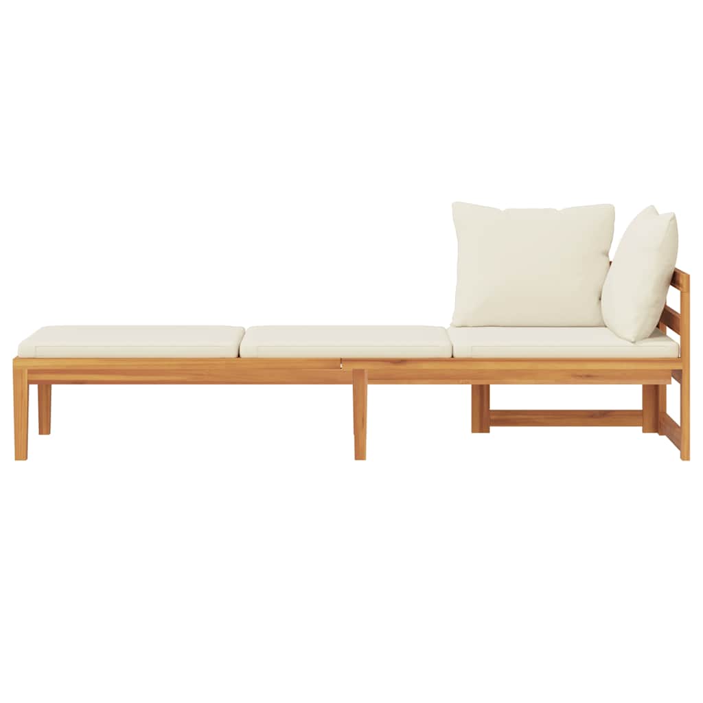 كرسي استرخاء مع مسند للذراعين، مصنوع من خشب الأكاسيا الصلب بلون كريمي.