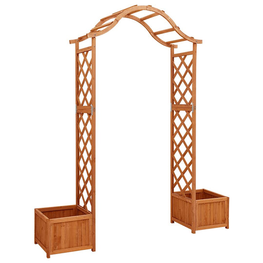 Garden Pergola with Planter Solid Firwood, decorative arch with lattice design and two side planters for outdoor garden spaces.