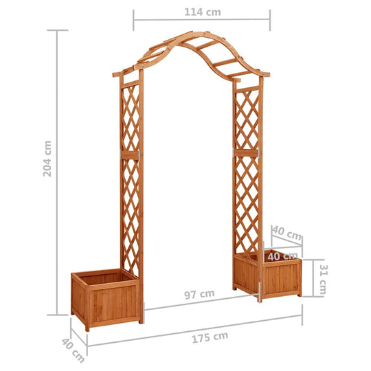 Garden Pergola with Planter Solid Firwood with dimensions, decorative garden arch, includes side planters for flowers.