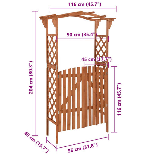 Pergola with Gate 116x40x204 cm Solid Firwood dimensions and design.