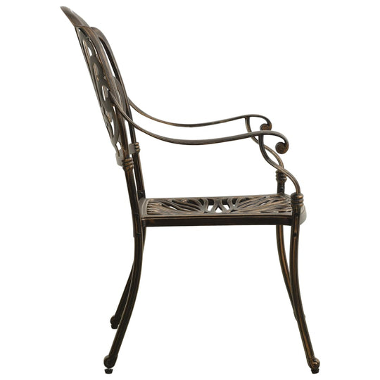 Side view of a bronze cast aluminium bistro chair featuring elegant patterns, ideal for outdoor dining.