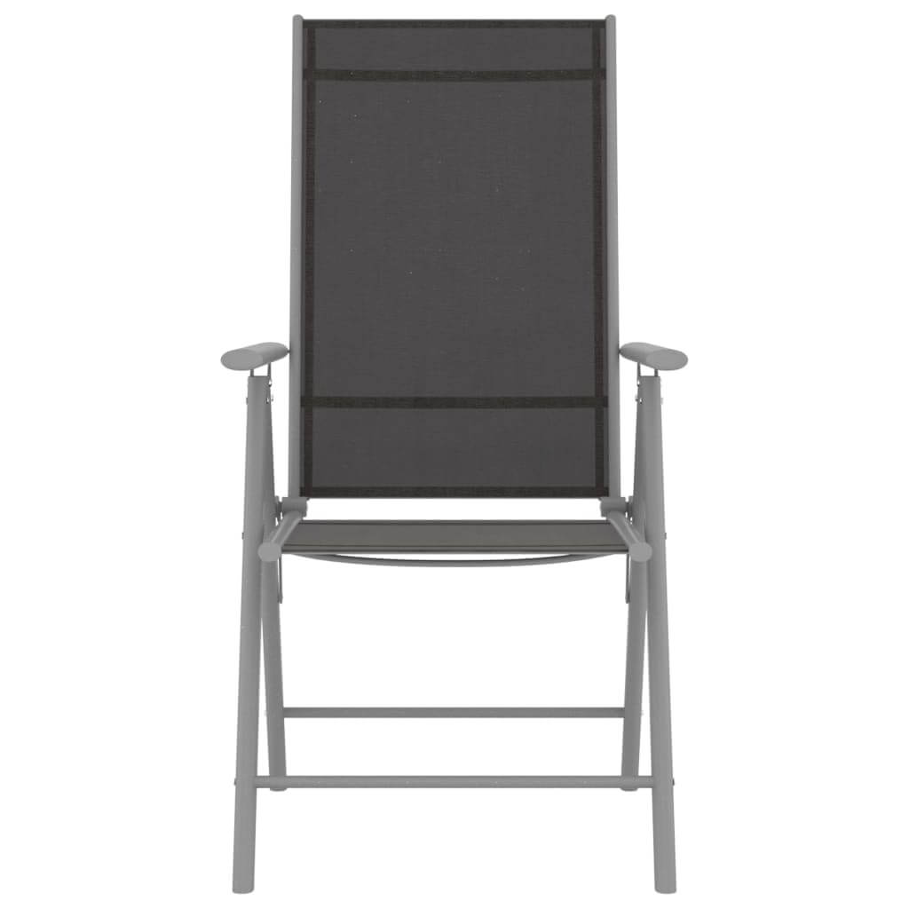 Outdoor patio dining set with adjustable textilene chairs and glass tabletop