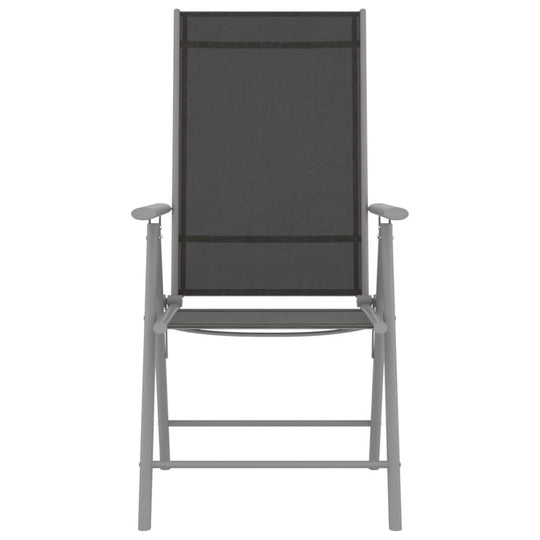 Outdoor patio dining set with adjustable textilene chairs and glass tabletop