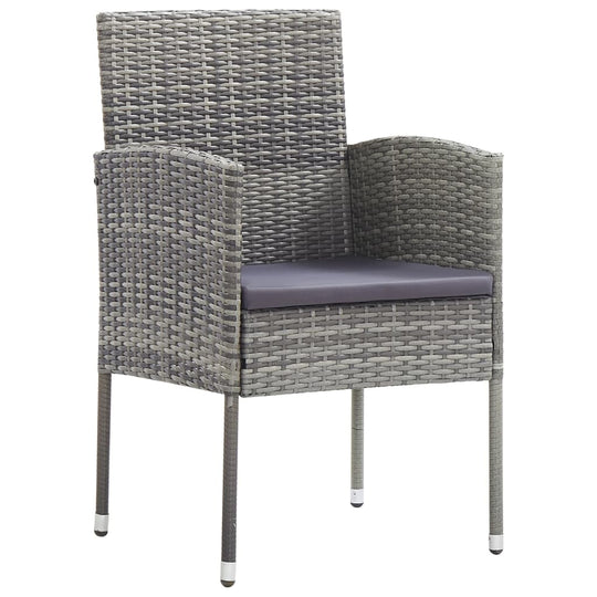 Stylish grey poly rattan dining chair with padded cushion, perfect for outdoor garden dining sets.