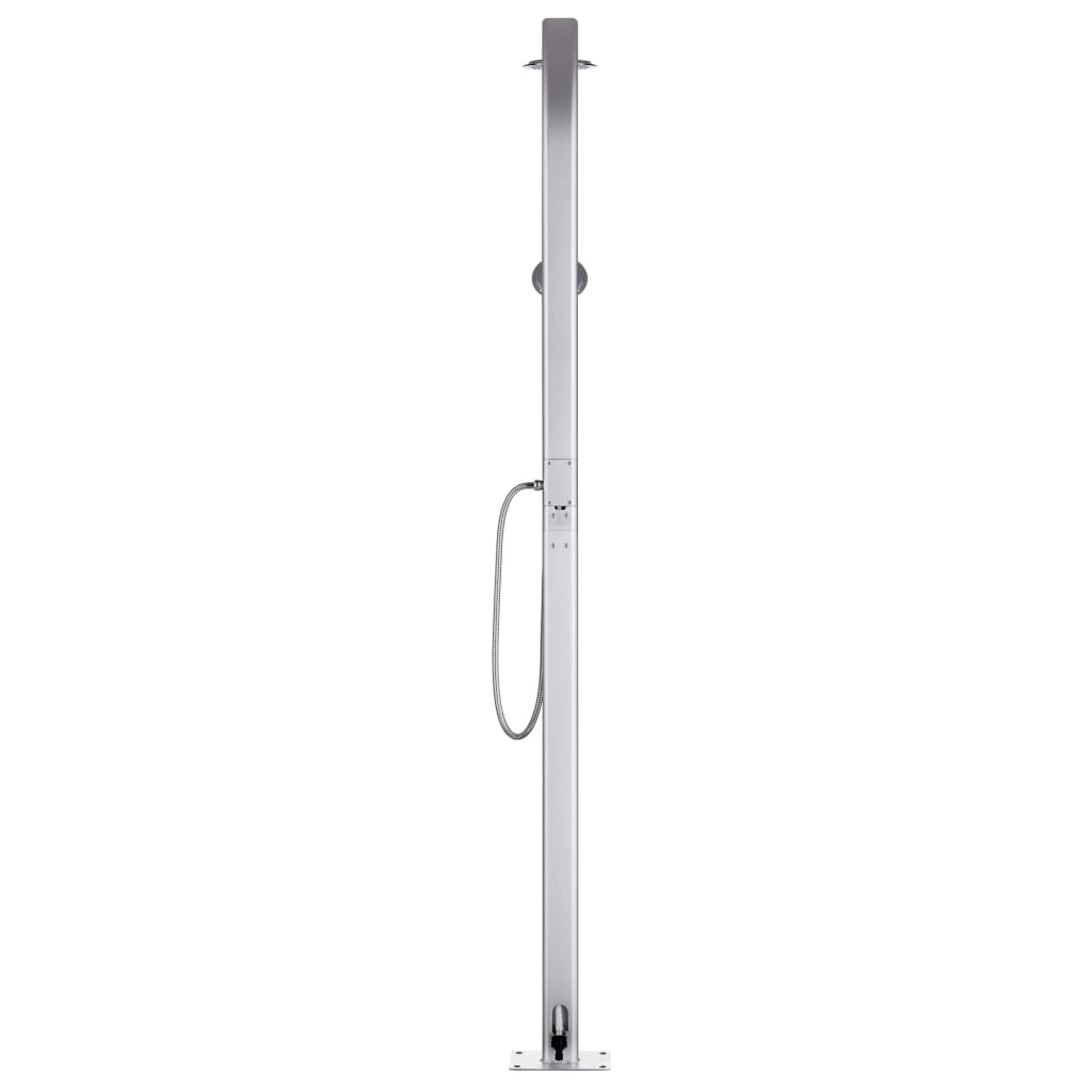 Garden shower with modern design, brown base, 220 cm aluminium, features head and hand shower for outdoor use.