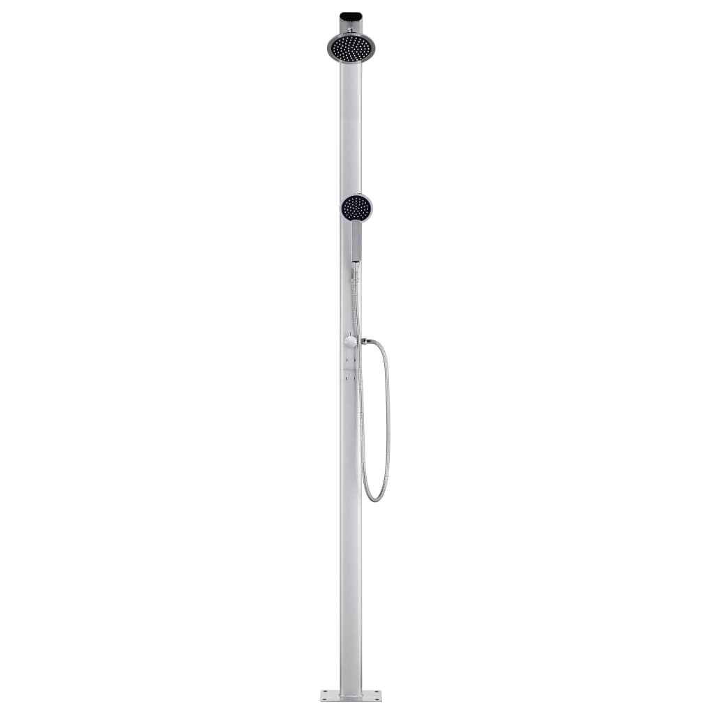Garden Shower with Base 220 cm Aluminium featuring dual shower heads and a hand shower.