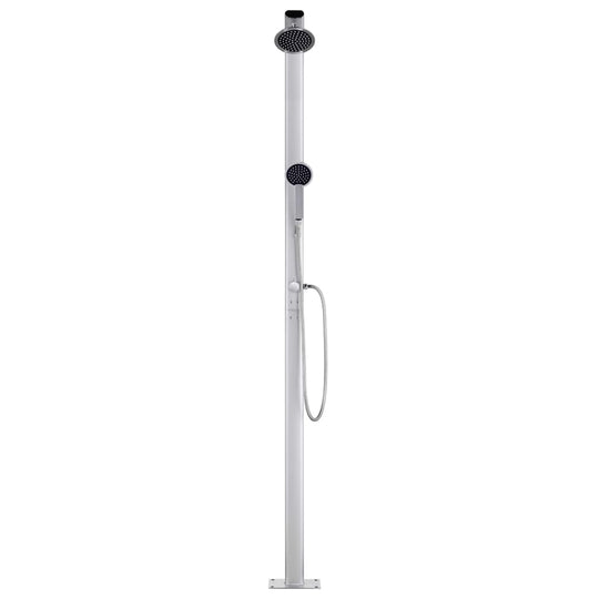 Garden Shower with Base 220 cm Aluminium featuring dual shower heads and a hand shower.