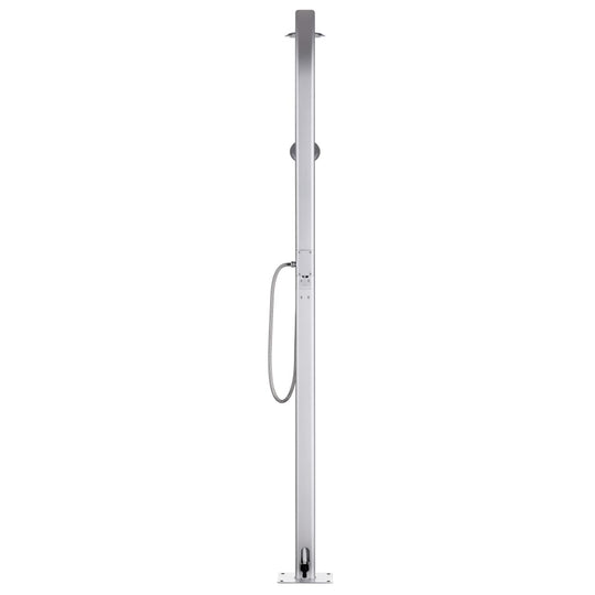 Garden Shower with  Base 220 cm Aluminium, modern outdoor shower design with hand shower and flexible hose.