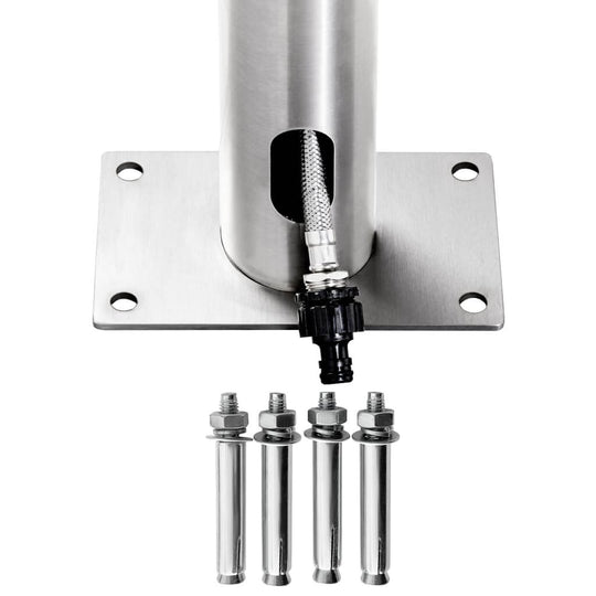 Garden Shower with  Base 225 cm Stainless Steel base and mounting hardware for outdoor installation.