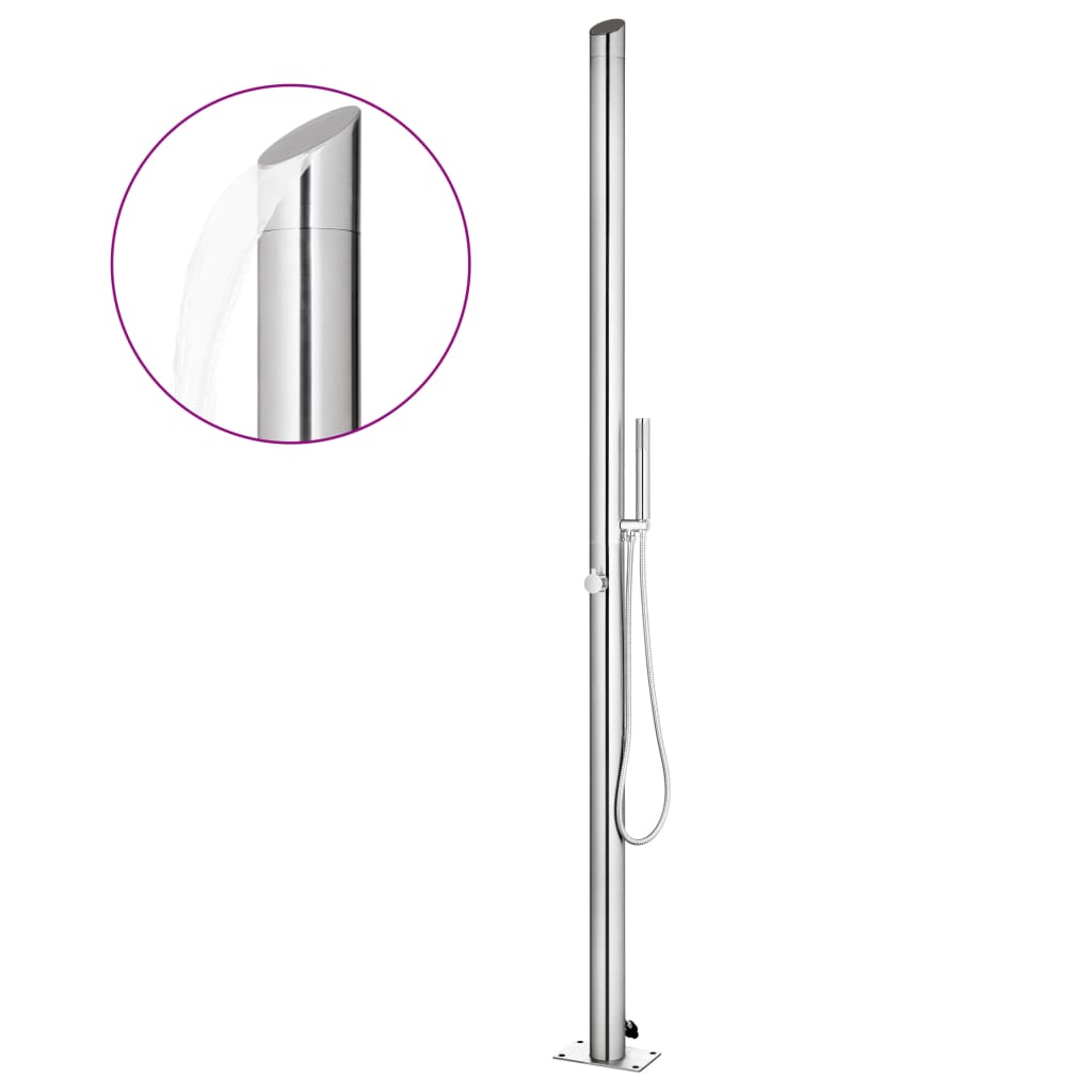 Garden Shower with Base 225 cm Stainless Steel featuring waterfall head and hand shower, sleek modern design, weather-resistant.