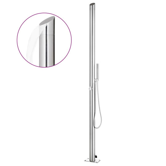 Garden Shower with Base 225 cm Stainless Steel featuring waterfall head and hand shower, sleek modern design, weather-resistant.