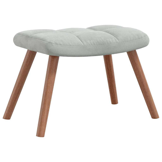 Light grey velvet stool with wooden legs, perfect for modern furniture and lounge spaces. Ideal for adding comfort and style.