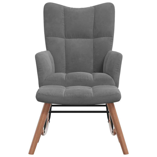 Front view of Rocking Chair with a Stool Dark Velvet, showcasing elegant design and padded velvet for optimal comfort.