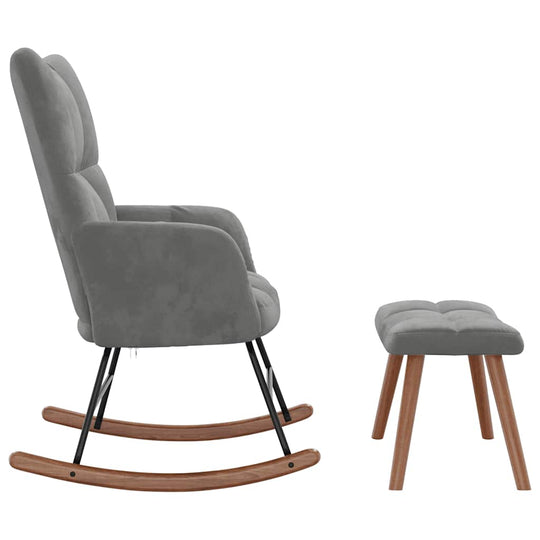 Rocking Chair with a Stool Dark Velvet, elegant design with thickly padded foam for comfort, showcasing modern decor style.
