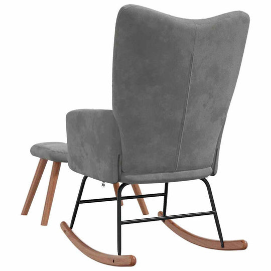 Rocking Chair with a Stool Dark Velvet featuring thickly padded foam and long rocking rails for optimal comfort and modern decor.