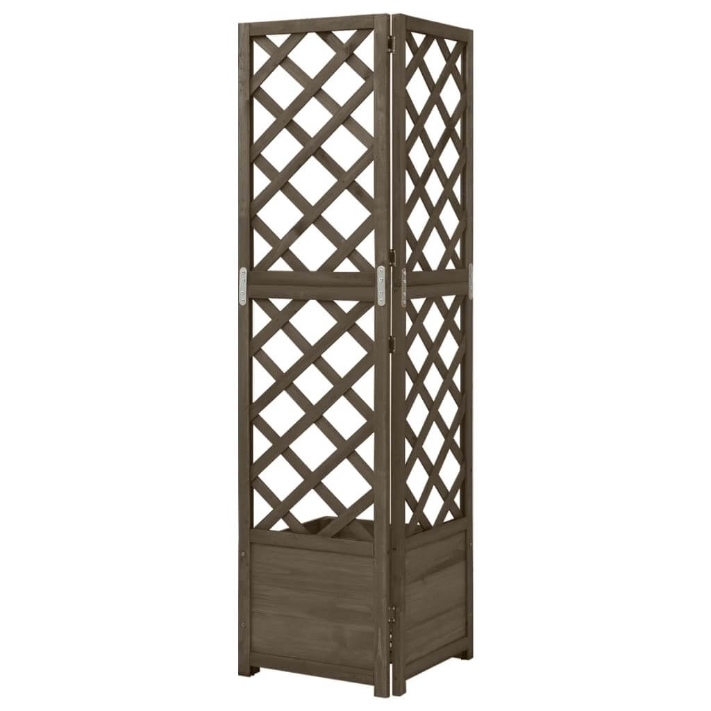 Corner Trellis Planter Grey 40x40x150 cm Solid Fir Wood