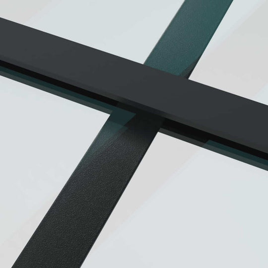 Close-up of ESG glass and black aluminium frame, highlighting sleek design for modern sliding doors.