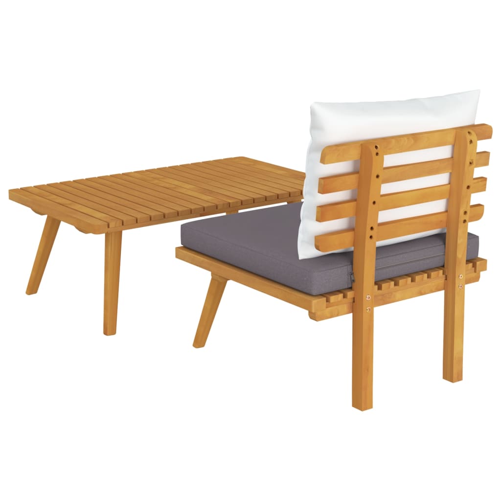 2 piece garden lounge set with solid acacia wood, cushions, and slatted design for outdoor relaxation and enjoyment.