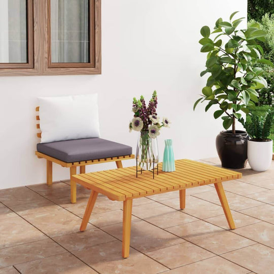 2 Piece garden lounge set with cushion and coffee table, solid acacia wood, perfect for outdoor relaxation.