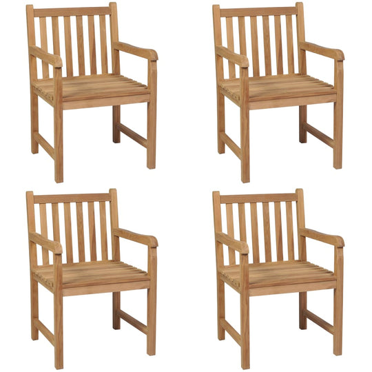 Outdoor Chairs 4 pcs Solid Teak Wood set of four durable wooden chairs for outdoor living.