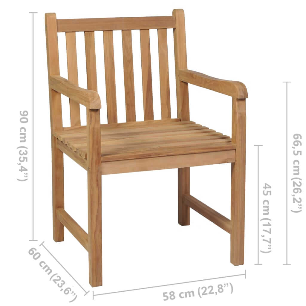 Outdoor Chairs 4 pcs Solid Teak Wood with rustic design and dimensions for outdoor living.