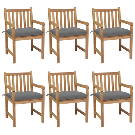 Garden Chairs 6 pcs with Grey Cushions Solid Teak Wood