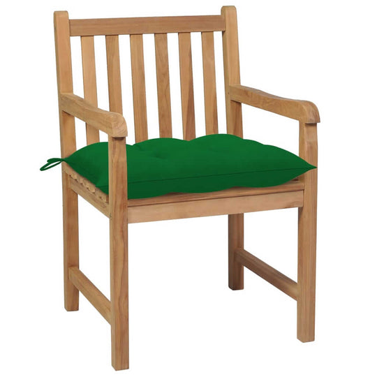 Garden Chairs 6 pcs with Green Cushions Solid Teak Wood