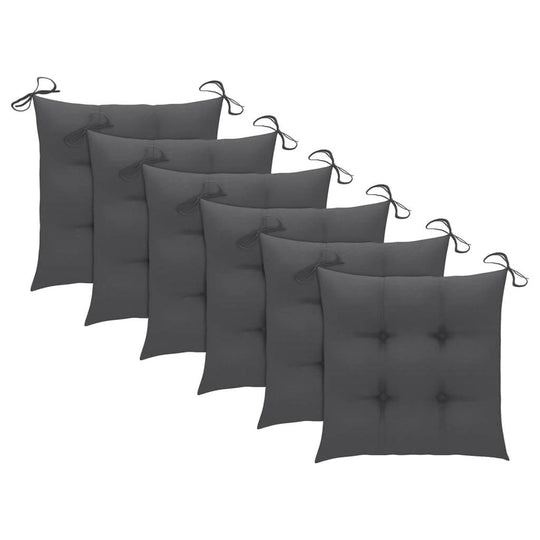 Set of 6 dark gray cushions with ties for stacking garden chairs, providing comfort and style for outdoor seating.