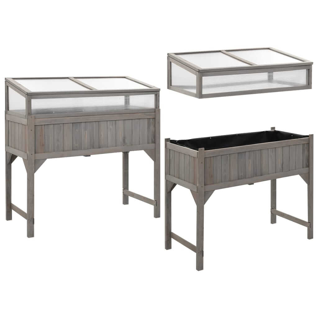 حوض زراعي مرتفع مع دفيئة، 110×54×120 سم، مصنوع من خشب التنوب الصلب