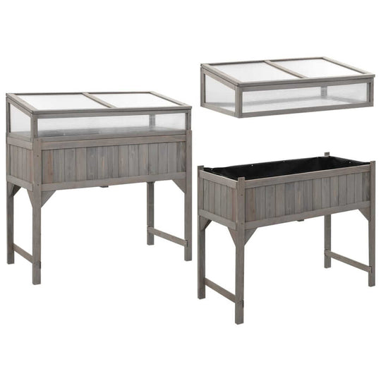 حوض زراعي مرتفع مع دفيئة، 110×54×120 سم، مصنوع من خشب التنوب الصلب