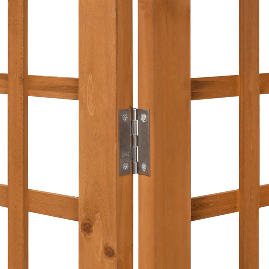 Close-up of solid fir wood hinge on a 5-panel room divider trellis, ideal for garden and patio privacy, 201.5x180 cm.