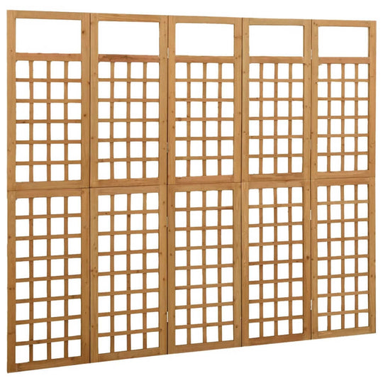 5-Panel Room Divider/Trellis Solid Fir Wood 201.5x180 cm with a grid pattern for plant support and privacy.