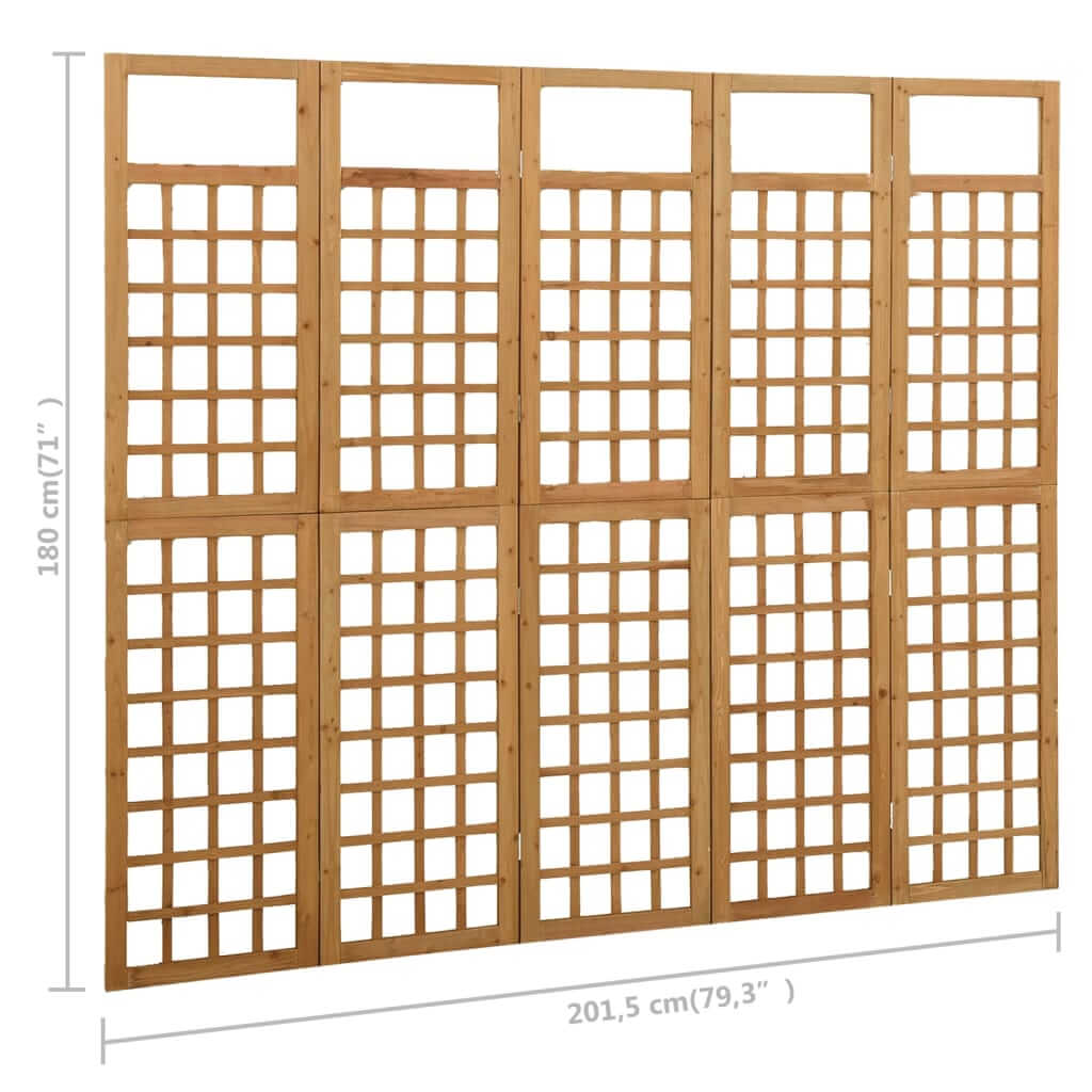 5-Panel Room Divider/Trellis Solid Fir Wood 201.5x180 cm wooden trellis for indoor plant support and privacy.