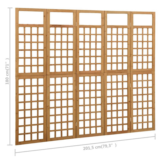 5-Panel Room Divider/Trellis Solid Fir Wood 201.5x180 cm wooden trellis for indoor plant support and privacy.