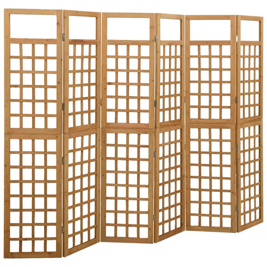 6-Panel Room Divider/Trellis Solid Fir Wood 242.5x180 cm with a classic grid design for indoor use.