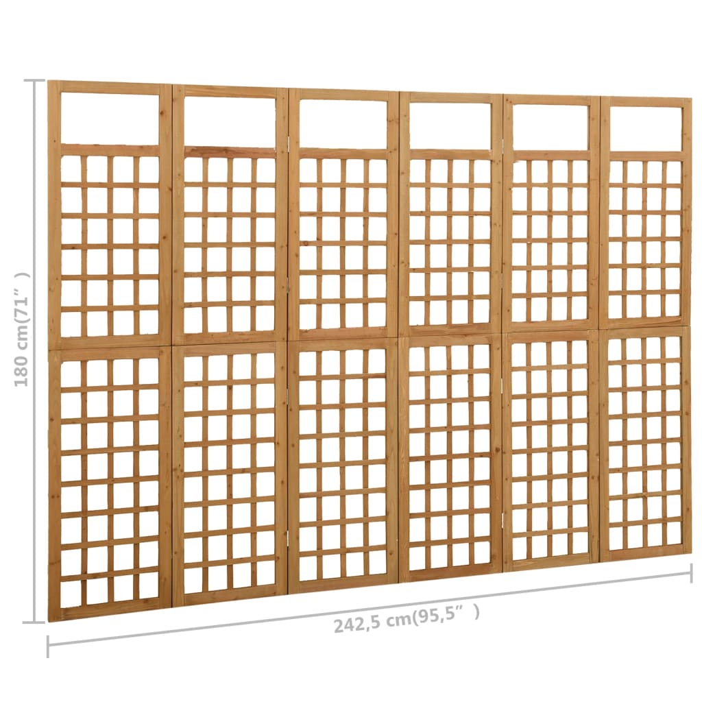 6-Panel Room Divider/Trellis Solid Fir Wood 242.5x180 cm, durable wooden divider for plants and privacy.