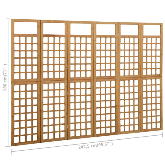 6-Panel Room Divider/Trellis Solid Fir Wood 242.5x180 cm, durable wooden divider for plants and privacy.